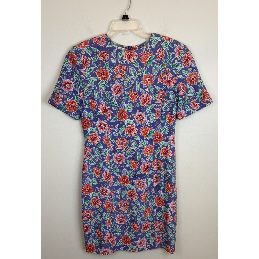 TALBOTS Silk Sheath Dress 8 Purple Floral Short Sleeve Cottagecore Cabin Vintage